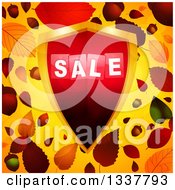 3d Red And Gold Sale Shield Over Autumn Leaves And Orange