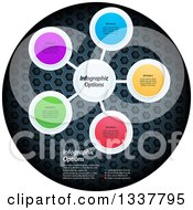 Clipart Of Round Infographic Bubbles Over A Patterned Metal Circle On White Royalty Free Vector Illustration