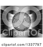 Poster, Art Print Of 3d Silver Disco Ball Over Shiny Curving Stripes Over Gray