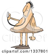 Clipart Of A Cartoon Chubby Caveman Doctor Holding Out A Stethoscope Royalty Free Vector Illustration
