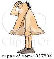 Clipart Of A Cartoon Chubby Caveman Scratching His Head And Thinking Royalty Free Vector Illustration