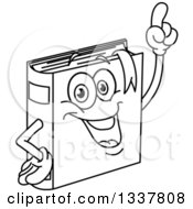 Lineart Clipart Of A Cartoon Black And Whtie Book Character Holding Up A Finger Royalty Free Outline Vector Illustration by yayayoyo