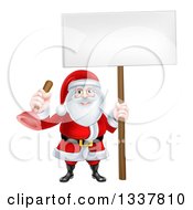 Poster, Art Print Of Happy Christmas Santa Claus Plumber Holding A Plunger And Blank Sign 4