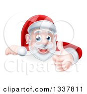 Poster, Art Print Of Cartoon Christmas Santa Claus Giving A Thumb Up Over A Sign