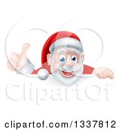 Clipart Of A Cartoon Christmas Santa Claus Giving A Thumb Up Over A Sign 2 Royalty Free Vector Illustration
