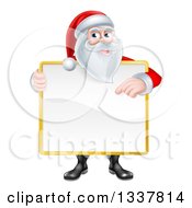 Poster, Art Print Of Happy Christmas Santa Claus Holding And Pointing To A Blank Sign Covering His Torso