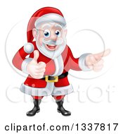 Poster, Art Print Of Happy Christmas Santa Claus Giving A Thumb Up And Pointing To The Right