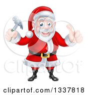Clipart Of A Happy Christmas Santa Claus Carpenter Holding A Hammer And Giving A Thumb Up 3 Royalty Free Vector Illustration