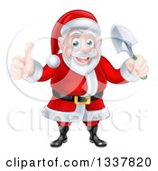 Poster, Art Print Of Cartoon Santa Giving A Thumb Up And Holding A Garden Trowel 2
