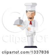 Poster, Art Print Of Stylized Male Chef With A Curling Mustache Standing With A Napkin Draped Over His Arm And A Cloche Platter In Hand