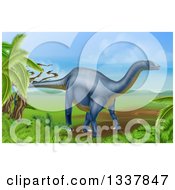 3d Grayish Blue Diplodocus Dinosaur In A Landscape