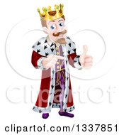 Clipart Of A Happy Brunette Caucasian King Giving A Thumb Up And Pointing To The Right Royalty Free Vector Illustration by AtStockIllustration