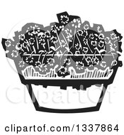 Black And White Woodcut Pot With Flowers
