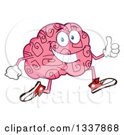 Poster, Art Print Of Cartoon Happy Brain Character Running And Giving A Thumb Up