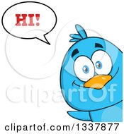Clipart Of A Cartoon Happy Blue Bird Peeking Around A Corner And Saying Hi Royalty Free Vector Illustration