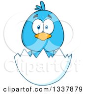 Clipart Of A Cartoon Blue Bird In An Egg Shell Royalty Free Vector Illustration
