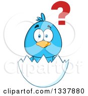 Poster, Art Print Of Cartoon Confused Blue Bird In An Egg Shell