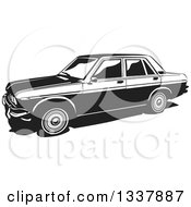 Poster, Art Print Of Retro Black And White Datsun 1300 Sedan Car