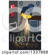 Poster, Art Print Of Worker Cutting Iron In A Shop