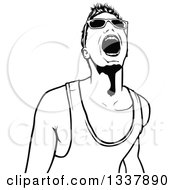 Poster, Art Print Of Black And White Young Man Wearing Sunglasses And Shouting At A Party