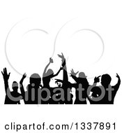 Clipart Of A Crowd Of Black Silhouetted Young Party People Dancing Under Text Space Royalty Free Vector Illustration