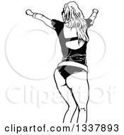 Clipart Of A Rear View Of A Black And White Party Woman Dancing In Her Underwear Royalty Free Vector Illustration