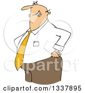 Clipart Of A Cartoon Happy Chubby Caucasian Businessman With His Hands On His Hips Royalty Free Vector Illustration
