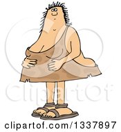 Cartoon Chubby Cave Woman Holding Her Stomach
