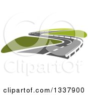 Clipart Of A Curvy Road With Barriers And Green Grass Royalty Free Vector Illustration