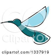 Clipart Of A Sketched Blue And Teal Hummingbird Royalty Free Vector Illustration by Vector Tradition SM
