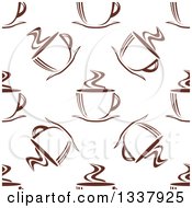 Poster, Art Print Of Seamless Background Pattern Of Steamy Brown Coffee Cups 11