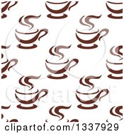Poster, Art Print Of Seamless Background Pattern Of Steamy Brown Coffee Cups 12