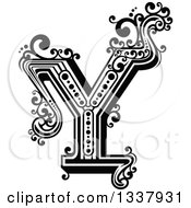 Clipart Of A Retro Black And White Capital Letter Y With Flourishes Royalty Free Vector Illustration