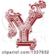 Clipart Of A Retro Red Capital Letter Y With Flourishes Royalty Free Vector Illustration