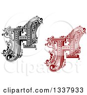 Poster, Art Print Of Retro Black And White And Red Capital Letter H With Flourishes