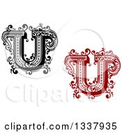 Poster, Art Print Of Retro Black And White And Red Capital Letter U With Flourishes