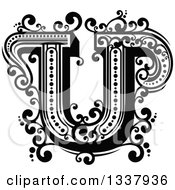 Clipart Of A Retro Black And White Capital Letter U With Flourishes Royalty Free Vector Illustration