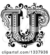 Poster, Art Print Of Retro Black And White Capital Letter U With Flourishes