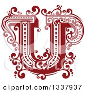 Poster, Art Print Of Retro Red Capital Letter U With Flourishes