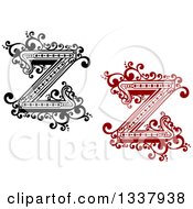 Clipart Of Retro Black And White And Red Capital Letter Z With Flourishes Royalty Free Vector Illustration