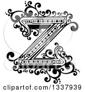Clipart Of A Retro Black And White Capital Letter Z With Flourishes Royalty Free Vector Illustration