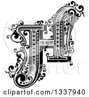 Clipart Of A Retro Black And White Capital Letter H With Flourishes Royalty Free Vector Illustration
