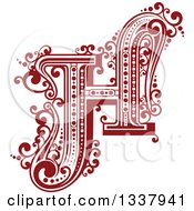 Poster, Art Print Of Retro Red Capital Letter H With Flourishes
