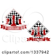 Poster, Art Print Of Red And Black Chess Pieces And Checker Boards
