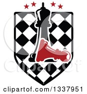 Poster, Art Print Of Black Chess Queen Over A Fallen Red Pawn On A Checker Shield