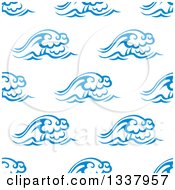 Poster, Art Print Of Seamless Background Design Pattern Of Ocean Waves In Blue On White 4