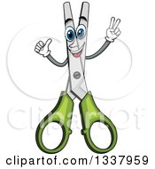 Clipart Of A Cartoon Pair Of Green Handled Scissors Character Royalty Free Vector Illustration