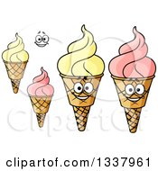 Clipart Of Cartoon Strawberry And French Vanilla Waffle Ice Cream Cones Royalty Free Vector Illustration