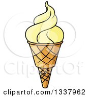 Clipart Of A Cartoon French Vanilla Waffle Ice Cream Cone Royalty Free Vector Illustration