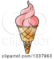 Clipart Of A Cartoon Strawberry Waffle Ice Cream Cone Royalty Free Vector Illustration